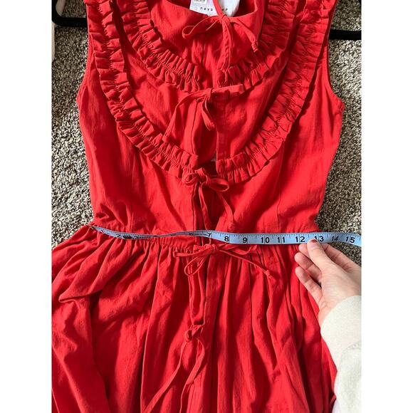 NWT Naya Rea Cherry Red Bow Tie Cottagecore Via Midi Dress $350 MSRP - Picture 9 of 11